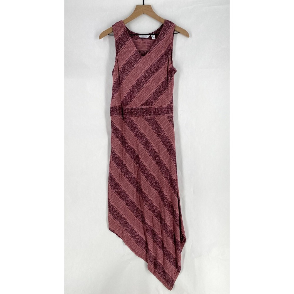 Studio by Denim & Co. Maxi Dress Womens XS Pink Stretch V Neck Asymmetric‎ Hem